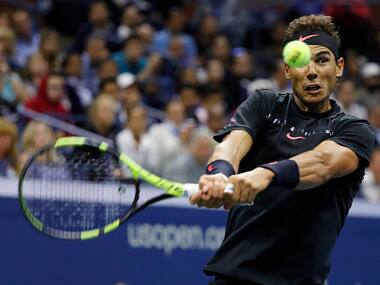 Rafael Nadal returns a shot from Juan Martin del Potro during the semifinals of US Open. AP