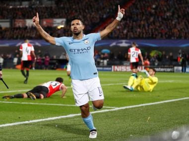 Champions League: Sergio Agueros 50th goal in European competition helps Manchester City thrash Feyenoord