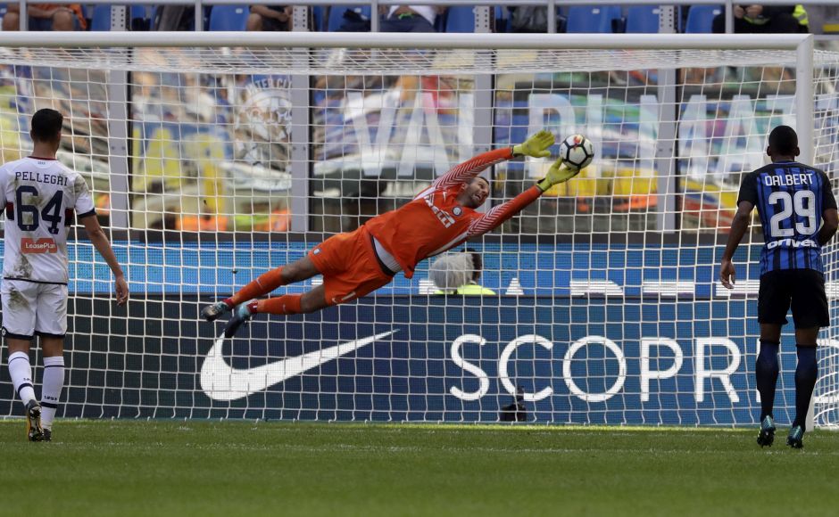 Inter Milan goalkeeper Samir Handanovic pulled off a number of saves before a late goal helped the Nerazzurri secure a 1-0 win over Genoa, which ended the match with nine men. AP Inter Milan goalkeeper Samir Handanovic pulled off a number of saves before a late goal helped the Nerazzurri secure a 1-0 win over Genoa, which ended the match with nine men. AP