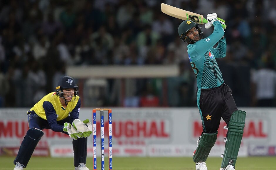 Pakistan batsman Shoaib Malik, too, continued his brilliant form and demolished the World XI bowlers during his 23-ball 39 run knock. AFP Pakistan batsman Shoaib Malik, too, continued his brilliant form and demolished the World XI bowlers during his 23-ball 39 run knock. AFP