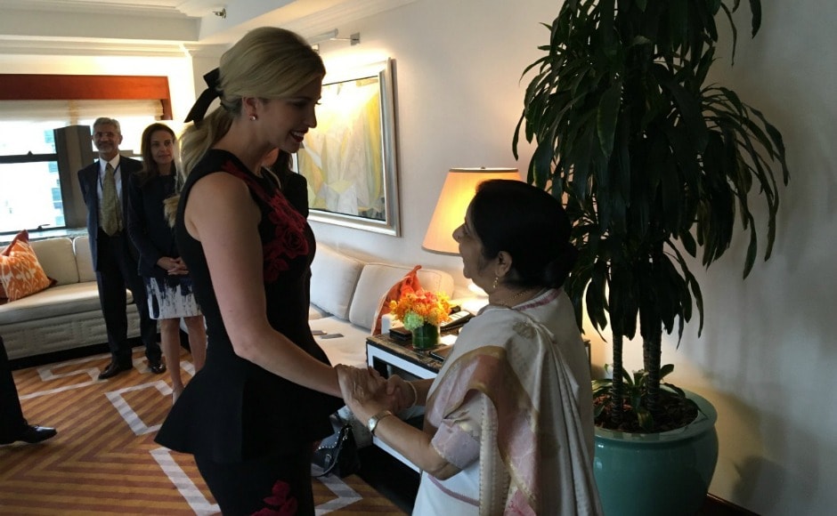 Ivanka Trump, who would be leading American delegation to the Global Entrepreneurship Summit in India in November, discussed with Sushma Swaraj about women's entrepreneurship and workforce development in the two countries. Twitter@MEAIndia Ivanka Trump, who would be leading American delegation to the Global Entrepreneurship Summit in India in November, discussed with Sushma Swaraj about women's entrepreneurship and workforce development in the two countries. Twitter@MEAIndia