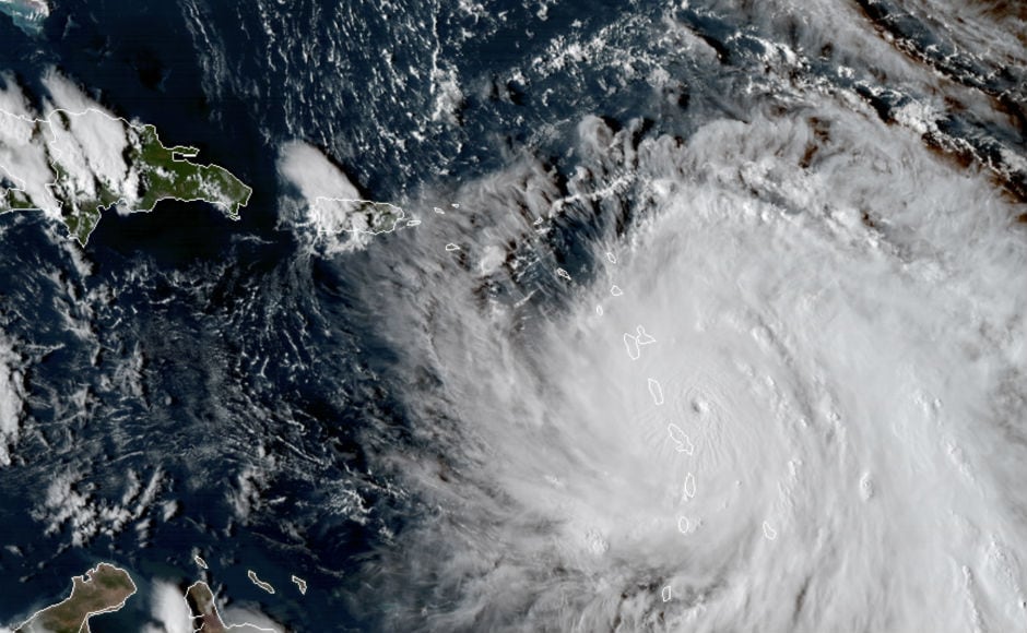 The fourth major Atlantic hurricane of the year, has been upgraded to the pinnacle of the five-step Saffir-Simpson scale as its maximum sustained winds reached 215 kilometre per hour. AP The fourth major Atlantic hurricane of the year, has been upgraded to the pinnacle of the five-step Saffir-Simpson scale as its maximum sustained winds reached 215 kilometre per hour. AP