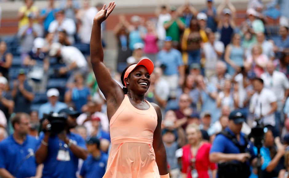 Sloane Stephens, of the United States, reacts after beating Anastasija Sevastova, of Latvia, during the quarter-final of the US Open. She beat the Latvian 6-3, 3-6, 7-6(4) in a 148-minute encounter to enter her first US Open semi-final and her second semi-final overall after the 2013 Australian Open. AP Sloane Stephens, of the United States, reacts after beating Anastasija Sevastova, of Latvia, during the quarter-final of the US Open. She beat the Latvian 6-3, 3-6, 7-6(4) in a 148-minute encounter to enter her first US Open semi-final and her second semi-final overall after the 2013 Australian Open. AP