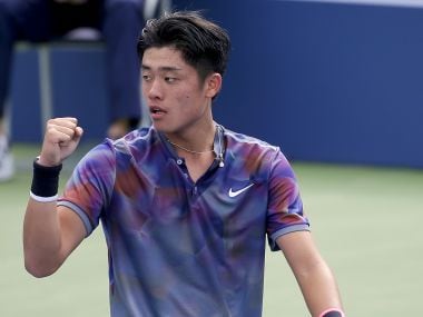 Wu Yibing reacts after beating Axel Geller during the boys singles final of the US Open. AP