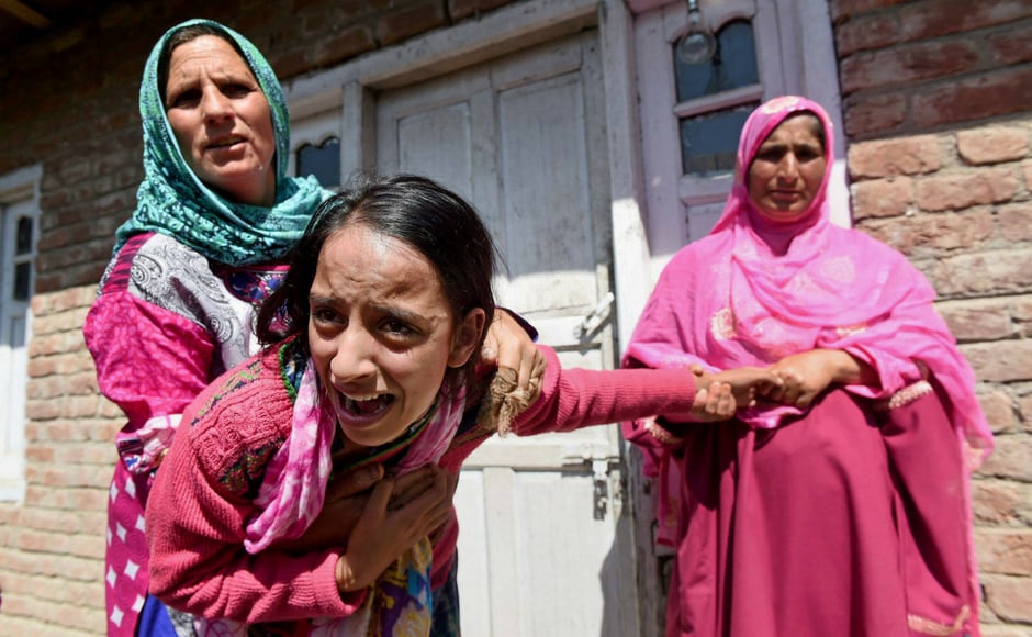 A young girl cries during Parray's funeral procession. There were three to four militants involved in the attack on Parray. The 28-year-old Parray was on leave since 26 August to finalise the renovation of his house in Parray Mohalla and look for better job prospects for his two brothers. PTI A young girl cries during Parray's funeral procession. There were three to four militants involved in the attack on Parray. The 28-year-old Parray was on leave since 26 August to finalise the renovation of his house in Parray Mohalla and look for better job prospects for his two brothers. PTI