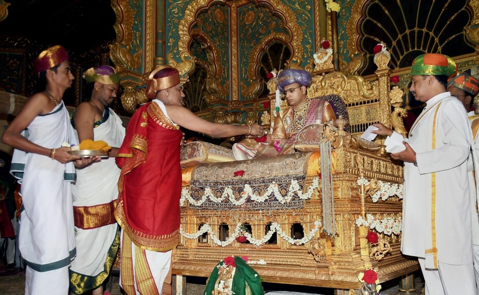 During these 9 days, devotees worship nine different avatars of Goddess Durga. Priests perform rituals as the scion of the Mysore royal family, Yaduveer Krishnadatta Chamaraja Wadiyar holds private durbar at Mysuru Palace. PTI During these 9 days, devotees worship nine different avatars of Goddess Durga. Priests perform rituals as the scion of the Mysore royal family, Yaduveer Krishnadatta Chamaraja Wadiyar holds private durbar at Mysuru Palace. PTI