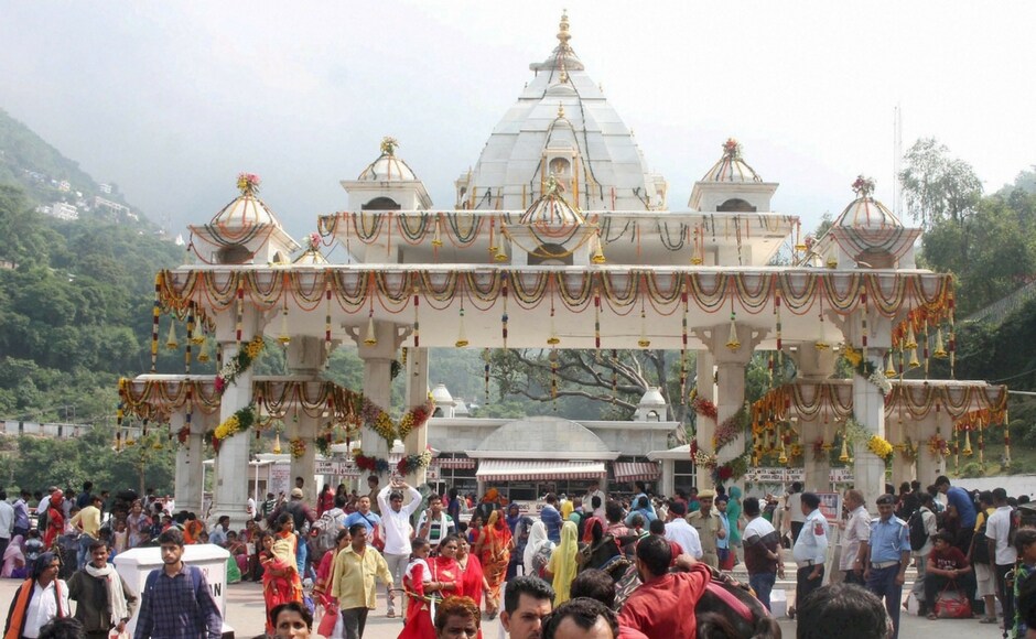 Pilgrims on their way to Shri Mata Vaishno Devi temple on the occasion of the first day of Navratri festival, in Katra which is about 45 kilometres from Jammu. PTI Pilgrims on their way to Shri Mata Vaishno Devi temple on the occasion of the first day of Navratri festival, in Katra which is about 45 kilometres from Jammu. PTI