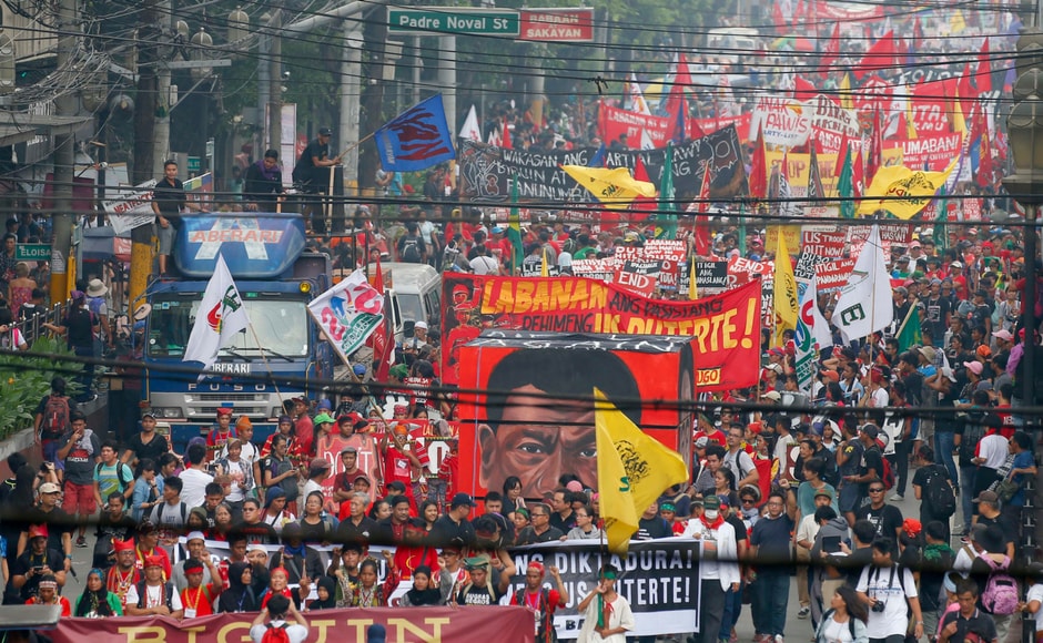 Thousands of protesters are marking the anniversary of the 1972 martial law declaration by late Philippine dictator Ferdinand Marcos with an outcry against what they say is the current president's authoritarian tendencies and his brutal crackdown on illegal drugs. AP Thousands of protesters are marking the anniversary of the 1972 martial law declaration by late Philippine dictator Ferdinand Marcos with an outcry against what they say is the current president's authoritarian tendencies and his brutal crackdown on illegal drugs. AP