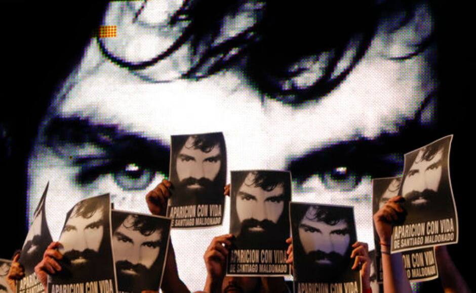 Demonstrators marched to the Plaza de Mayo square in front of the presidential palace to demand that the government find 28-year-old Maldonado alive. AP