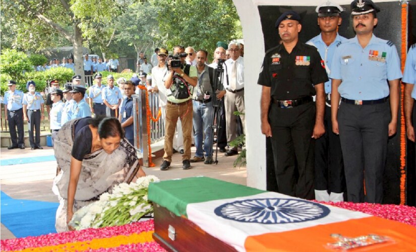 Singh's last journey of eight kilometres was accompanied by an Air Force band. He has been accorded a state funeral and the national flag will fly at half-mast in Delhi. Twitter@defenceminindia Singh's last journey of eight kilometres was accompanied by an Air Force band. He has been accorded a state funeral and the national flag will fly at half-mast in Delhi. Twitter@defenceminindia