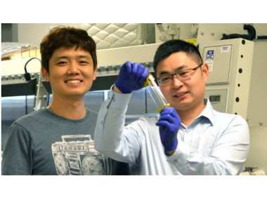 Researchers at the University of Houston with the stretchable electronics sample. Image: University of Houston