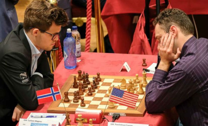 Draw magnus carlsen playing hikaru nakamura