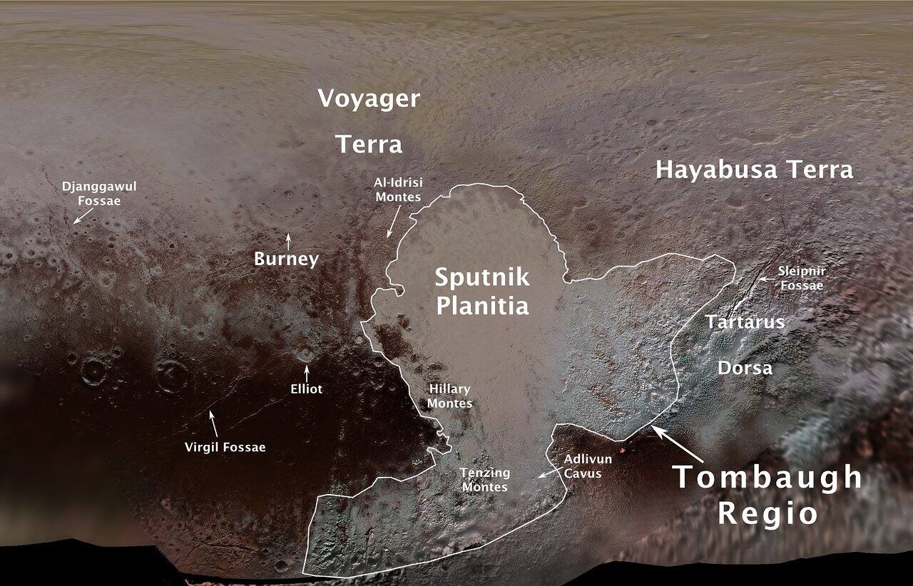 Pluto’s first official surface-feature names are marked on this map. Image: IAU
