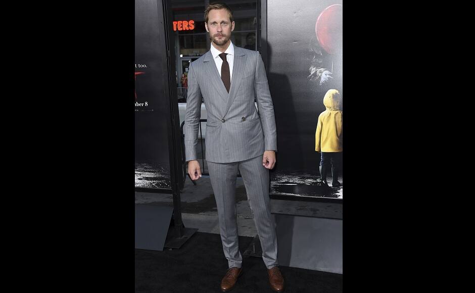 Alexander Skarsgard also walked the carpet during the screening of the spine-chilling film It. Image from AP.