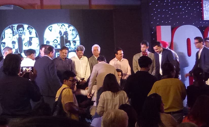 Some of the architects of the 1983 World Cup win. (From left) Kirti Azad, Kapil Dev, Mohinder Amarnath, Yashpal Sharma and Sandeep Patil. Image courtesy: Debdutta Bhattacharjee