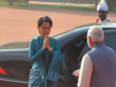 A file image of Prime MInister Narendra Modi with Myanmar State Counsellor Aung San Suu Kyi. Getty Images