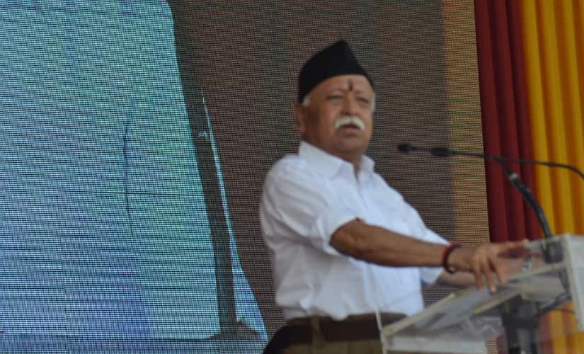 Mohan Bhagwat making his annual Vijayadashami speech on Saturday. Twitter @rssorg