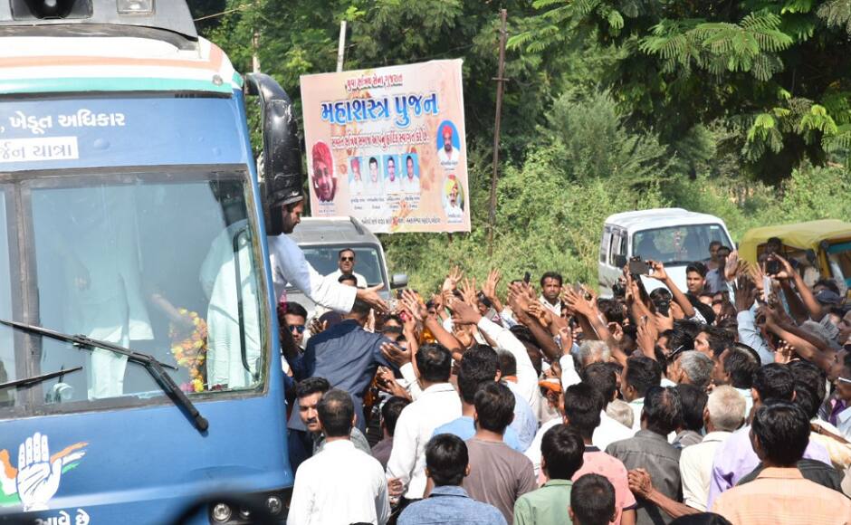 On his visit, Rahul Gandhi mingled freely with the crowds, held meeting with village milk cooperatives as well as interacted with rural women in the central Gujarat region of Kheda and Anand. Image courtesy: Twitter @INCGujarat