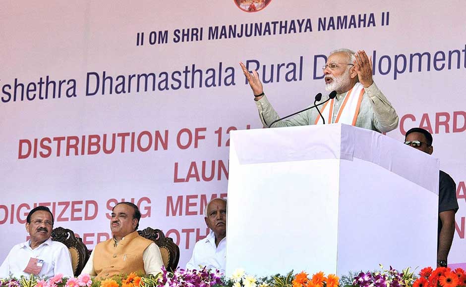 At the rally, Modi said such self-help groups, who have pledged to conduct their businesses cashlessly, have answered all those who spoke against demonetisation, questioning how was it possible to become cashless in a country where the poor and less literate have no digital connectivity. PTI At the rally, Modi said such self-help groups, who have pledged to conduct their businesses cashlessly, have answered all those who spoke against demonetisation, questioning how was it possible to become cashless in a country where the poor and less literate have no digital connectivity. PTI