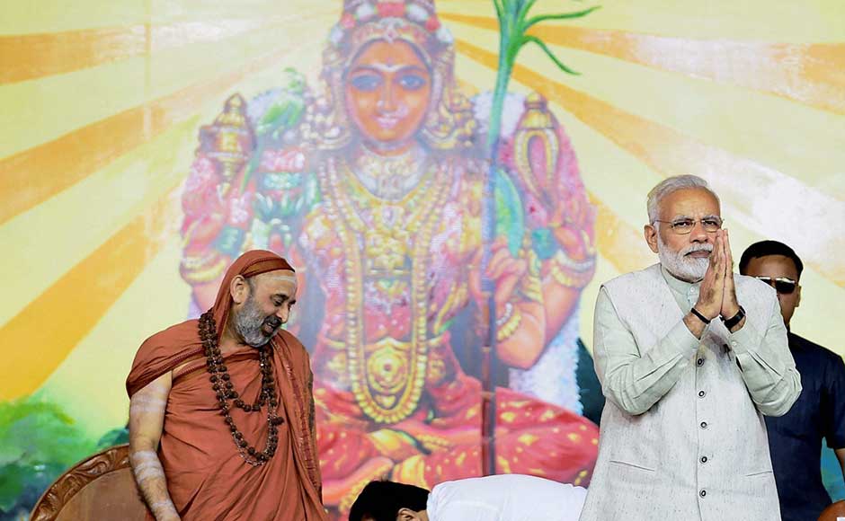 Modi then visited a public function organised by the Vedanta Bharati at the Palace grounds in the city centre. There he attended a mass recitation of the Soundarya Lahari hymn of Adi Shankaracharya. PTI Modi then visited a public function organised by the Vedanta Bharati at the Palace grounds in the city centre. There he attended a mass recitation of the Soundarya Lahari hymn of Adi Shankaracharya. PTI