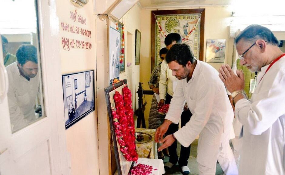 During his visit, the Congress vice-president also paid his tributes to Sardar Vallabhbhai Patel at his birthplace in Nadiad. Image courtesy: Twitter @INCGujarat
