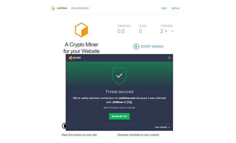 does avast free protect crypto miners