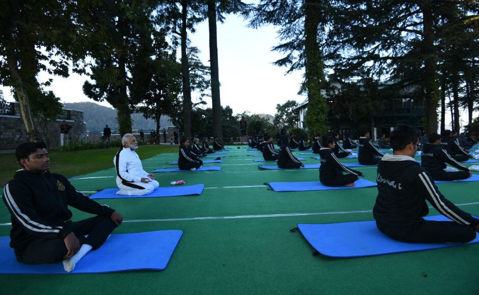 Modi also did yoga with students of Kendriya Vidyalaya and IAS probationers. He also visited the Happy Valley gallery and lay the foundations stone of a hostel building as well as a 200-metre multi-function synthetic athletic track. Twitter/@narendramodi Modi also did yoga with students of Kendriya Vidyalaya and IAS probationers. He also visited the Happy Valley gallery and lay the foundations stone of a hostel building as well as a 200-metre multi-function synthetic athletic track. Twitter/@narendramodi