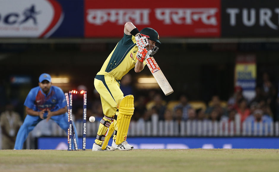 After conceding two consecutive boundaries to Australia stand-in captain David Warner, Bhuvneshwar Kumar responded by going through his defence. AP After conceding two consecutive boundaries to Australia stand-in captain David Warner, Bhuvneshwar Kumar responded by going through his defence. AP