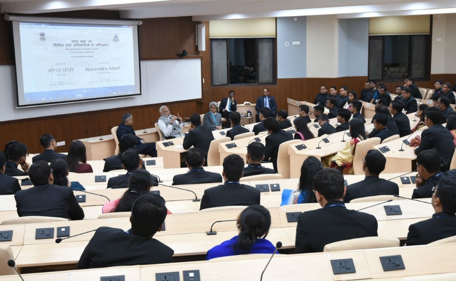 On Thursday, too, he had held a interactive session with the trainees which lasted for nearly four hours. He urged the officer trainees to express their ideas and thoughts frankly and fearlessly. Twitter/@PMOIndia On Thursday, too, he had held a interactive session with the trainees which lasted for nearly four hours. He urged the officer trainees to express their ideas and thoughts frankly and fearlessly. Twitter/@PMOIndia