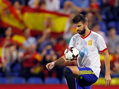 Spain's Gerard Pique during the team warm up before the match with Albania. AP