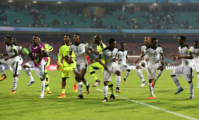 Ghana players perform a dance to celebrate the win over neighbours Niger. Getty Images
