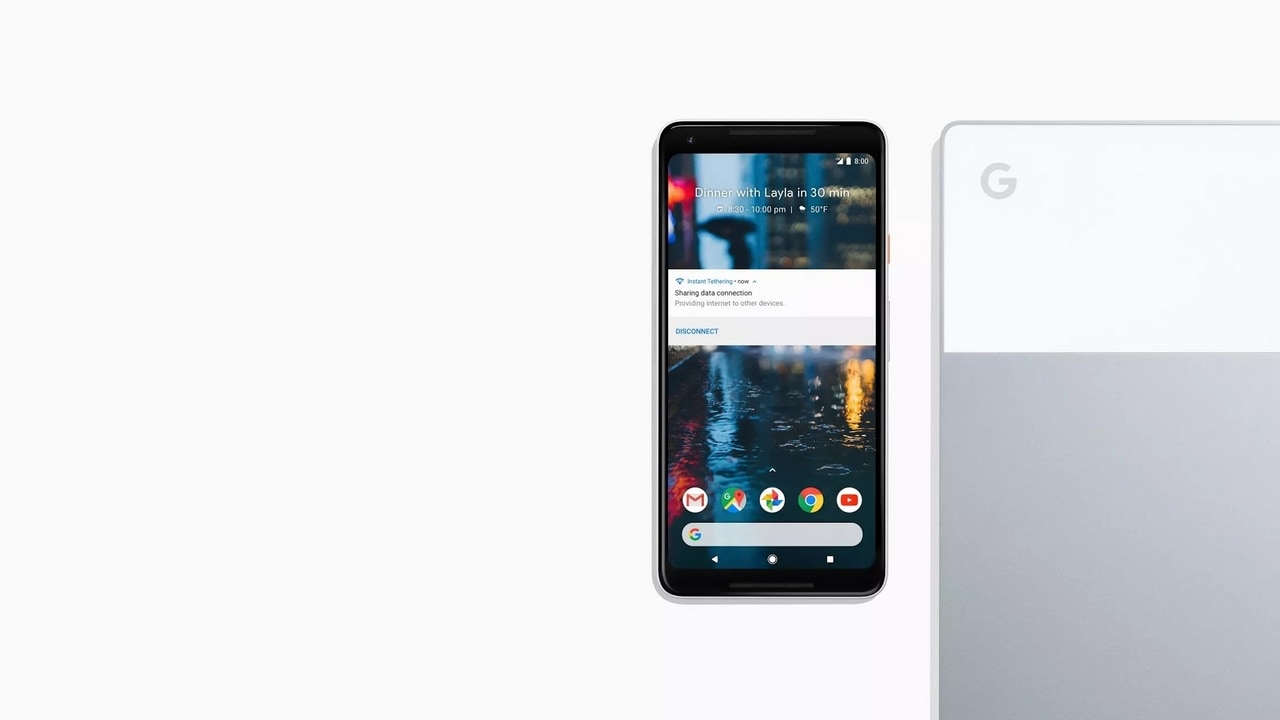 The Google Pixel 2XL alongside the Pixelbook.