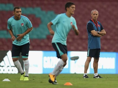 Mehmet Hacioglu, Head Coach of Turkey looks on during a training session ahead of New Zealand clash at the DY Patil Stadium. Getty Images