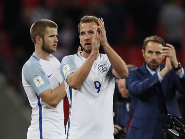England's Harry Kane, and England manager Gareth Southgate. AP