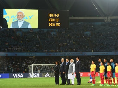 Indian PM Narendra Modi attends India's first match of the FIFA U-17 World Cup 2017 against USA. AFP
