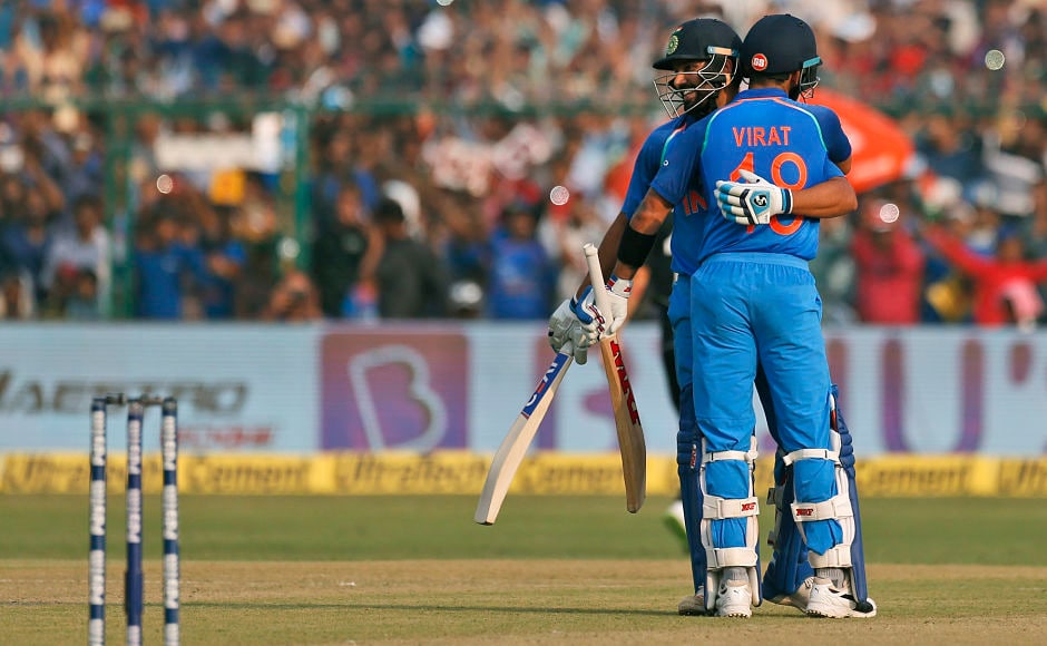 Two modern greats of ODI cricket – Rohit Sharma and Virat Kohli – scored respective centuries to propel India to mammoth 337 in the first innings and in the process the duo were involved in 230-run stand. AP Two modern greats of ODI cricket – Rohit Sharma and Virat Kohli – scored respective centuries to propel India to mammoth 337 in the first innings and in the process the duo were involved in 230-run stand. AP