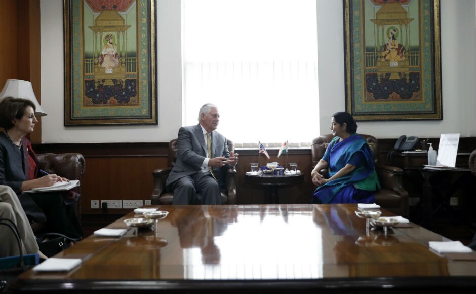 During delegation-level talks with Swaraj, Tillerson is expected to advance the agenda laid out by President Donald Trump and Prime Minister Narendra Modi during Modi’s visit to the White House in June, 2017. AP During delegation-level talks with Swaraj, Tillerson is expected to advance the agenda laid out by President Donald Trump and Prime Minister Narendra Modi during Modi’s visit to the White House in June, 2017. AP