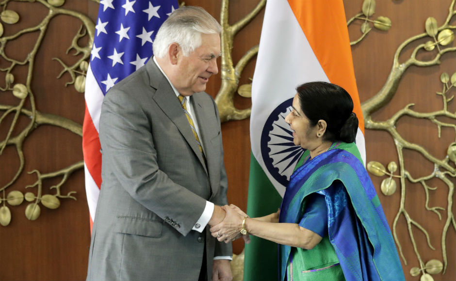 US secretary of state Rex Tillerson met Minister of External Affairs Sushma Swaraj on Wednesday. The objective of the meet was to discuss further strengthening of India-US strategic partnership and collaboration on security in the India-Pacific region. AP US secretary of state Rex Tillerson met Minister of External Affairs Sushma Swaraj on Wednesday. The objective of the meet was to discuss further strengthening of India-US strategic partnership and collaboration on security in the India-Pacific region. AP