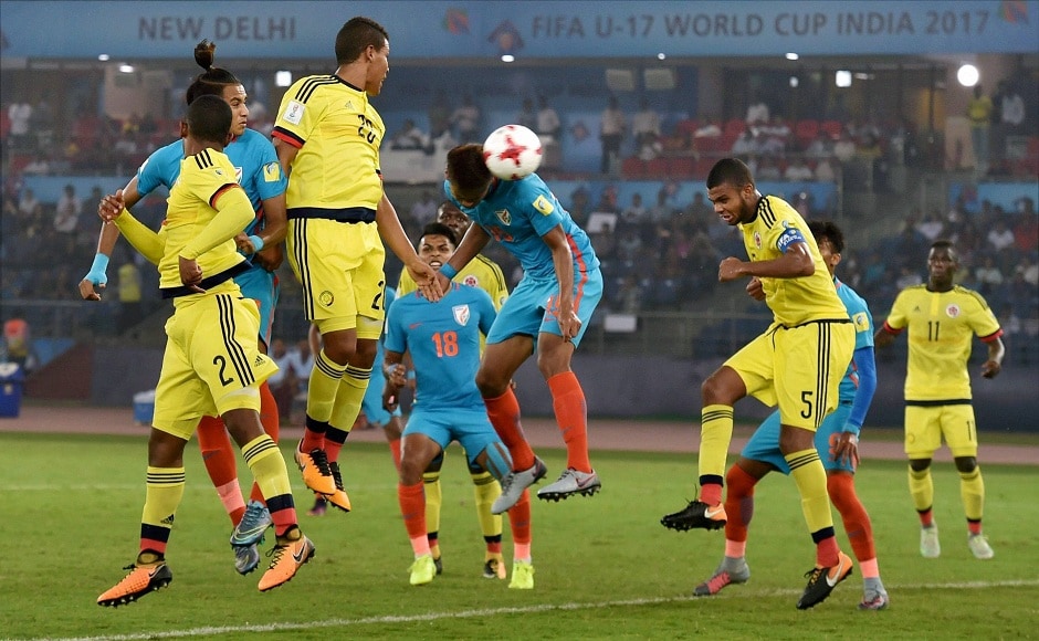Jeakson's goal meant India were just minutes away from securing their first ever World Cup point, against Colombia in New Delhi on Monday. PTI Jeakson's goal meant India were just minutes away from securing their first ever World Cup point, against Colombia in New Delhi on Monday. PTI