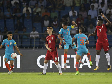 Indian team in action during their fixture against USA. AP