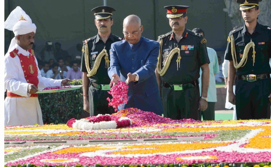 President Ram Nath Kovind on Monday paid his homage to Mahatma Gandhi at Raj Ghat on Gandhi Jayanti. Image courtsey: Twitter / @rashtrapatibhvn President Ram Nath Kovind on Monday paid his homage to Mahatma Gandhi at Raj Ghat on Gandhi Jayanti. Image courtsey: Twitter / @rashtrapatibhvn