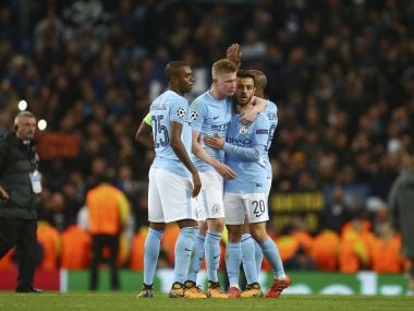 Manchester City players. AP