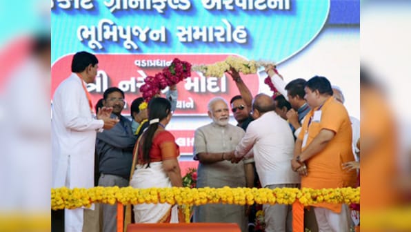 Narendra Modi in Gujarat: PM presides over 'bhumi pujan' of greenfield airport at Hirasar near Rajkot