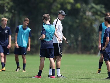 Danny Hay, Head Coach of New Zealand talks to his players during a training session ahead of the FIFA U-17 World Cup India 2017. Getty Images
