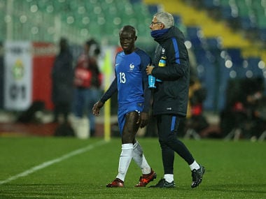 France's N'Golo Kante is substituted off after sustaining an injury. Reuters