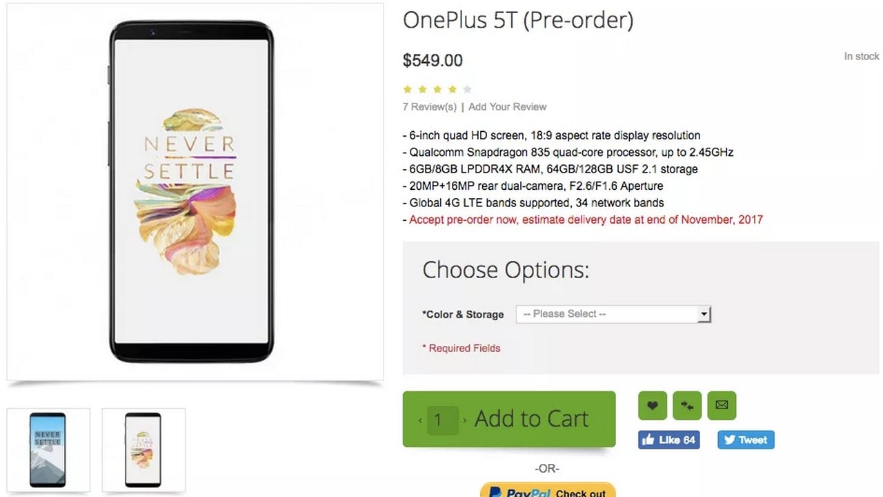 The OnePlus 5T product listing at Oppomart