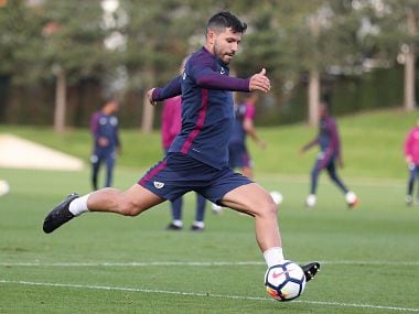 Sergio Aguero during training. Image courtesy: Twitter @aguerosergiokun