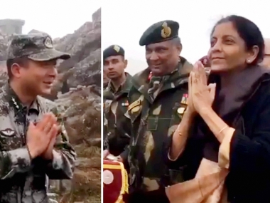 On maiden visit to Nathu La, Nirmala Sitharaman teaches Chinese soldiers how to say 'Namaste' On maiden visit to Nathu La, Nirmala Sitharaman teaches Chinese soldiers how to say 'Namaste'