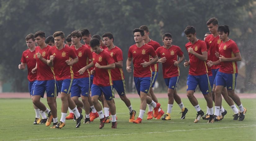 Spain players train ahead of their FIFA U-17 World Cup match against Iran. AP