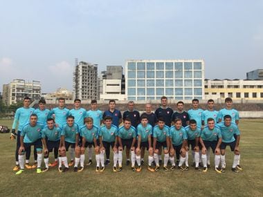 The Turkey U-17 players pose for a photograph at their training ground in Navi Mumbai